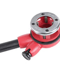 Close-up of Ratchet Pipe Threader Kit With Galvanized Steel Dies For Threading Metal And PVC Pipes, handle and die detail visible.