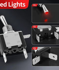 12V DC 20A Lighted Toggle Switch 3 Pin On Off SPST LED Illuminated with Mounting Panel showing LED, wiring, and mounting features