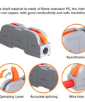 Diagram of 60 Piece Wire Connector Kit For 28-12 AWG Wire Inline Lever Push In Quick Connectors detailing lever and wire hole.