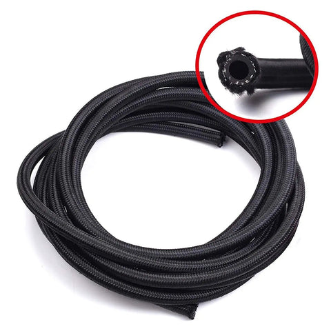 12AN 10Ft Universal Braided Stainless Steel Fuel Line Kit With Nylon CPE Hose And 6 Rotary Swivel Ends, rolled coil with closeup