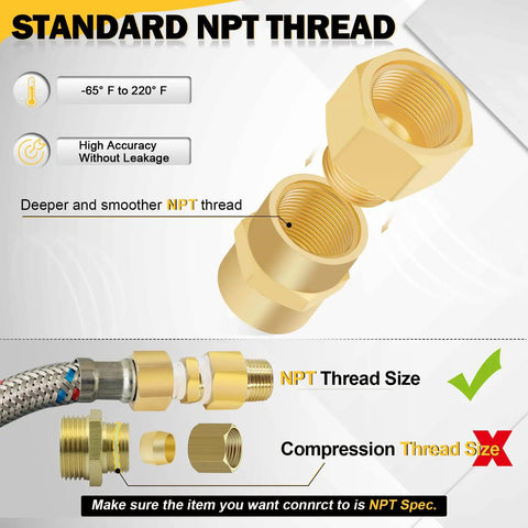 90 Piece Brass NPT Pipe Fittings Kit With Hex Couplings showcasing standard NPT thread specifications and assembly example