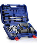 9 Way Slide Hammer Puller Set With 27 Piece Kit Heavy Duty Wheel Bearing Removal Tool in blue case with tools organized