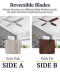 Memphis 52 Inch Contemporary Indoor LED Ceiling Fan with reversible Gray Oak and Dark Fir blades for modern coastal farmhouse vibe.