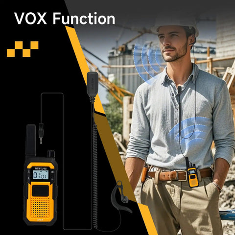 Badass Portable Waterproof Two Way Radio Featuring Rock Solid IP67 Protection And Snappy USB C Charging built for hands-free use on construction sites.