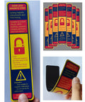 Six Pack Magnetic Lockdown Strips For Iron Door Frames With High Density Magnets, yellow PVC surface, handheld and package view