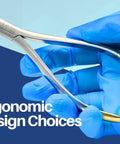 Orthodontic Distal End Wire Cutter With Large Handle, Tungsten Carbide Inserts And Safety Lock held in gloved hand
