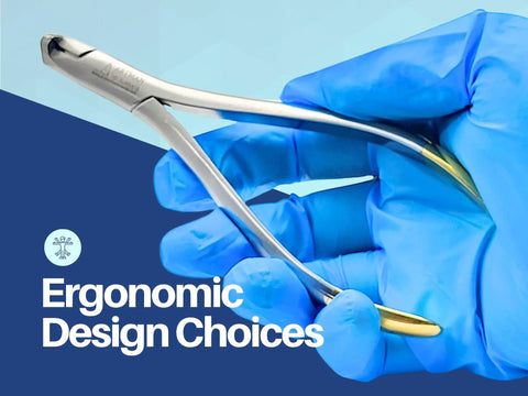 Orthodontic Distal End Wire Cutter With Large Handle, Tungsten Carbide Inserts And Safety Lock held in gloved hand