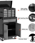 40 Inch Rolling Tool Chest With 7 Drawers And Detachable Top Box Portable Steel Tool Cabinet With Liners Heavy Duty Mobile Storage For Garage Workshop Warehouse Black Finish, open doors and wheels