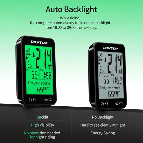 Auto backlight feature of GPS Bike Computer With Wireless Cycling Data, 2.4 Inch LCD Speedometer, IPX7.