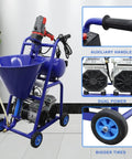 gonana need this badass dual-power polyurethane foam spray machine for waterproof paint put application with 50 liter hopper capacity 220V high pressure atomizer showing machine features and design.