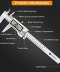6 Inch Stainless Steel Digital Caliper With Feeler Gauge Set For Inside Outside Depth And Step Measurements, 0.001 Inch Precision, 0 to 6 Inch Range, LCD Display, Easy Read, Handy Machinist Tool For DIY Projects with labeled parts and scale