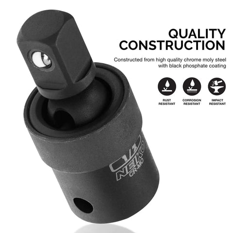 Impact Universal Joint Socket Swivel Set, Cr-Mo heat-treated steel with black phosphate coating, close-up view