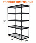 Beefy Heavy Duty Metal Shelving Unit With Adjustable Racks For Serious Garage Storage 5 Tier Steel Shelves 2500 Lb Capacity Basement Workshop Must Have Organizer For Tools And Supplies 48x24x72, 48x24x72 metal shelf front view