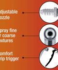 Adjustable nozzle and comfort grip trigger features of the Professional Grade Lightweight Pneumatic Undercoating Spray Gun for Automotive Rust Proofing.