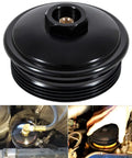 Front view of E-cowlboy black billet-aluminum fuel pressure test kit with pressure port for Ford 2003-2007 6.0L Powerstroke.