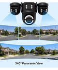 Knockout Quality Outdoors Wireless Security Cam Featuring Sharp AI Human Detection And Crisp 720P HD Video, showing 340° panoramic view.