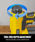 Cordless Brad Nailer For 20V Max Battery Compatible showing tool-free depth adjustment feature
