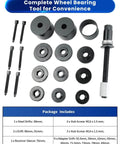 19 Piece Universal Front Wheel Drive Bearing Puller Kit For Front Wheel Hub Removal And Bearing Installation On Vehicles