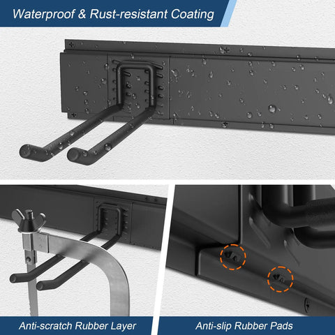 Close-up of Heavy Duty Garage Wall Organizer System with rust-resistant coating and adjustable hooks.