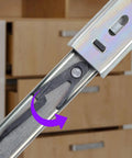 Close-up of Heavy Duty 9 Inch Side Mount Drawer Slides Solid Ball Bearing Cabinet Hardware with snap installation mechanism.