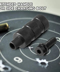 Gonna Be Your Ultimate Upgrade To The Side Charging Bolt Extended Handle Knob All Steel Knurled Grip with screw on target backdrop.