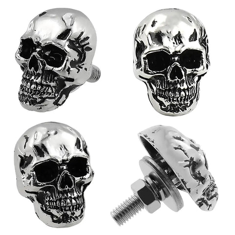 Skull License Plate Screws And Fasteners Kit For Cars Trucks Motorcycles And All Vehicles Aluminum Alloy 4 Pcs in silver