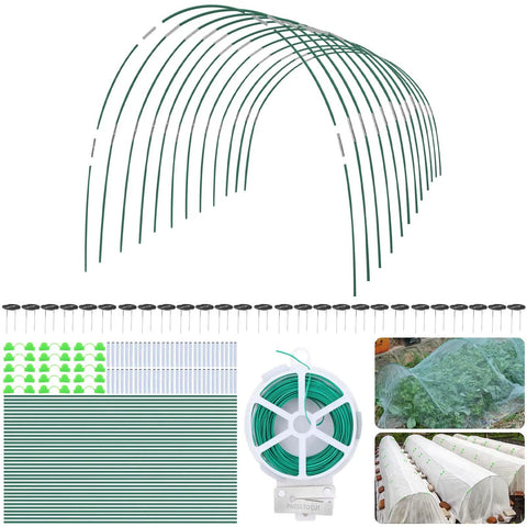 DIY Greenhouse Hoops Kit For Grow Tunnels 161 Piece Garden Support System with 7 Ft Hoops, connectors, and plant covers