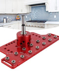 Top Tier 2 In 1 Shelf Pin And Cabinet Hinge Jig Kit Crafted From Solid Aluminum With Four Hardened Steel Drill Bits for precise hole placement.