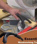 Rubber Push Stick With Hold Down Clamp Set For Woodworking Slip Grip Carpenter Push Block in use behind saw blade.