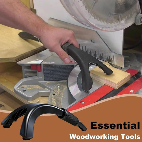 Rubber Push Stick With Hold Down Clamp Set For Woodworking Slip Grip Carpenter Push Block in use behind saw blade.