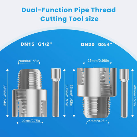 All In One PVC Pipe Threading Tool For 1/2 And 3/4 Inch Pipes With Dual Function Internal And External Threads size chart