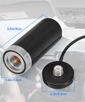 Dual Band Ham Radio Antenna With Magnetic Base And Sixteen Foot Extension Cable For Vehicle And Marine Use Covers VHF 136 To 174 MHz And UHF 400 To 470 MHz PL259 Connector, shown with measurements and magnetic base in vehicle interior