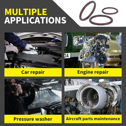 Heavy Duty Fluorocarbon FKM O Ring Kit With 386 Pcs And 30 Sizes for multiple applications including auto and aircraft maintenance.