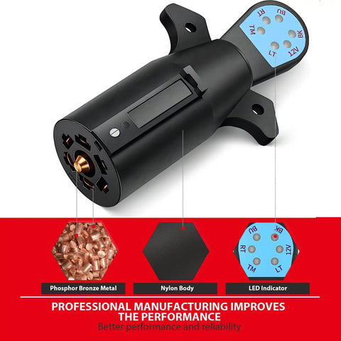 7 Pin Trailer Tester With LED Indicators And 7 Way RV Blade Round Plug, Easy Plug And Play Setup, DIY Trailer Wiring Checker For Cars, Trucks, Campers, Boats, And Utility Trailers, nylon body