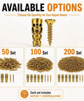 6x14mm Short Expansion Screw Set For Cabinet Hinge Repair And Stripped Thread Restoration, 50, 100, 200 Piece Options