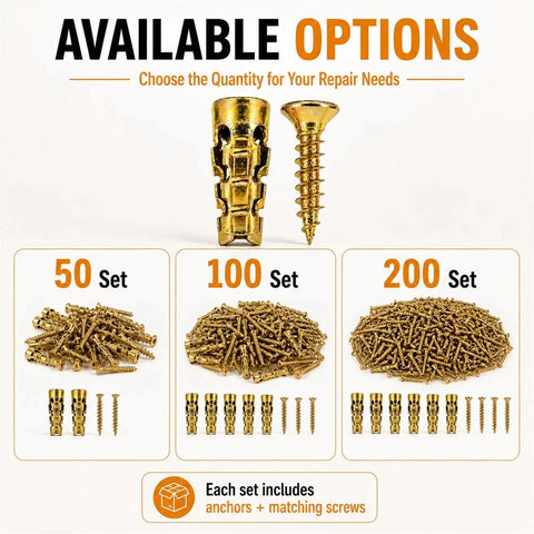 6x14mm Short Expansion Screw Set For Cabinet Hinge Repair And Stripped Thread Restoration, 50, 100, 200 Piece Options