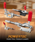 Four Pack Push Pull Toggle Clamps With Quick Release Lever 500 Lb Holding Capacity 305mm Stroke Iron Base Workhorse Clamp Set