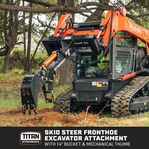 Skid Steer Fronthoe Attachment With 14 Inch Bucket And Bolt On Backhoe Thumb For Universal Quick Attach on Bobcat Loader