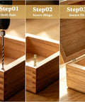 Step-by-step installation of brass barrel hinges 270 degree concealed 4 x 20 mm for wooden boxes, DIY crafts.