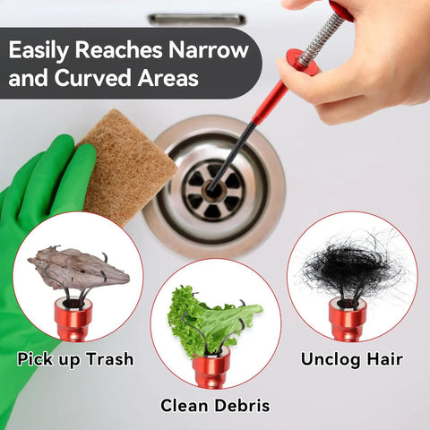 24 Inch Magnetic Pickup Tool With Four Claw Grabber Flexible Reacher For Litter Cleanup And Sink Drain Debris Bendable Hose Reach Long Handheld Reaching Tool For Home Garage And Car Care