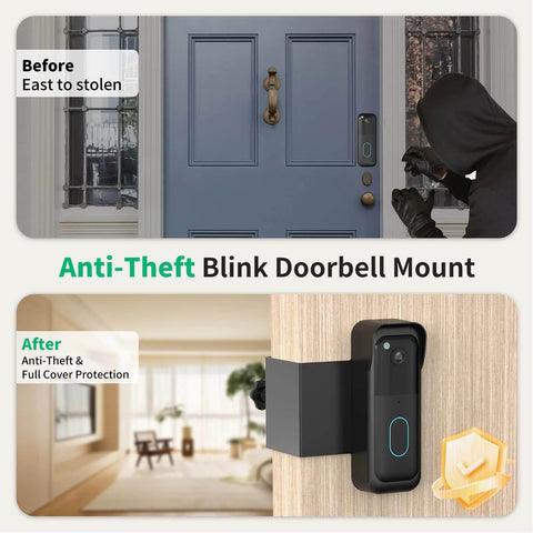 Anti Theft Video Doorbell Mount For Inward Swing Doors Weatherproof No Drill Kit For Renters showing before and after installation