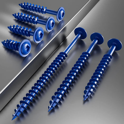 Blue Pocket Hole Screws 8 x 3/4 Inch 200 PC Pack Self Tapping Wood Screws with square and round heads on a surface