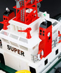 Dope Seaport Style RC Tug Boat With Water Sprayer 2.4GHz Remote Control Harbor Fire Rescue Ship deck close-up with red towers