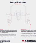 Diagram of heavy duty commercial door handle lock set with Grade 2 security for offices, satin finish, keyed entry lever.