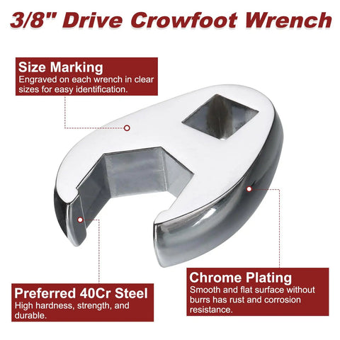 Beefy Crowfoot Wrench for Mechanics in Three Eighths Inch Drive 22mm Flare Nut Open End Chrome Plated 40Cr Steel Heavy Duty Crowfoot Tool for Automotive Repair and Maintenance, 3/8 drive, chrome plated 40Cr steel