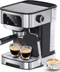 Level Up Your Daily Grind With This Dope Compact Espresso Machine Featuring 20 Bar Pressure Pump with two espresso shots and steam frother.