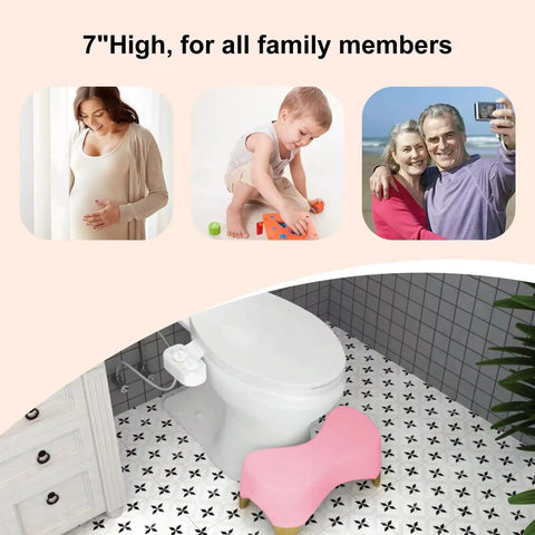 7 Inch Toilet Stool for Adults and Kids, Squatting Poop Stool With Non Slip Mat on bathroom floor, pink bamboo color