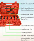 9 Piece Hose Clamp Pliers Set With Long Reach For Auto Hoses Fuel Oil Water Radiator And Coolant Lines in open red case