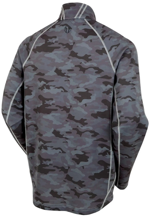 Back view of Allendale Men's Half Zip Performance Pullover with Thermal Protection in Magnesium Camo Charcoal pattern.