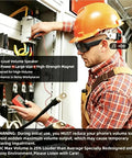 Bluetooth Safety Glasses With Photochromic Lenses And Crisp Clear Audio For The Daily Grind Rechargeable Led Work Eyewear With Twenty Hour Battery Life Tr90 Frame Ansi Certified Smart Audio Sunglasses Built Different worn by a worker in a helmet fixing electrical equipment.